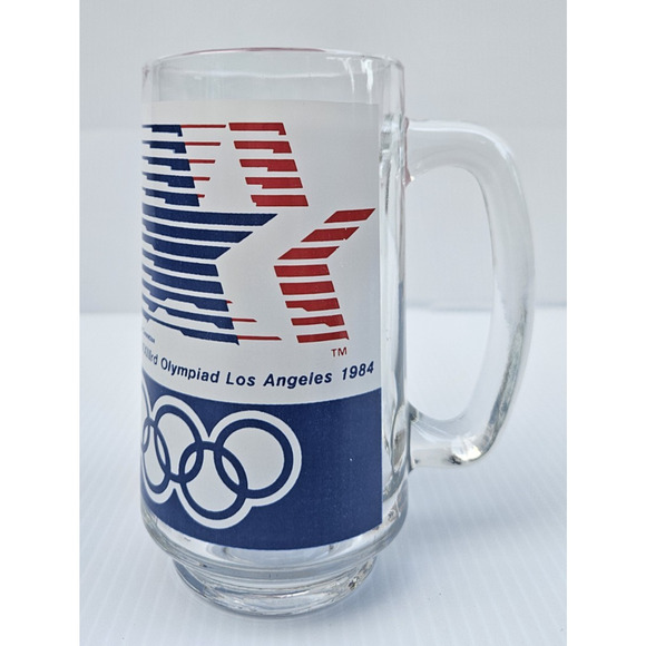 Los Angeles 1984 XXIII Olympics On Site Heavy Bar Mug Glass RARE Sam Eagle - Picture 1 of 6